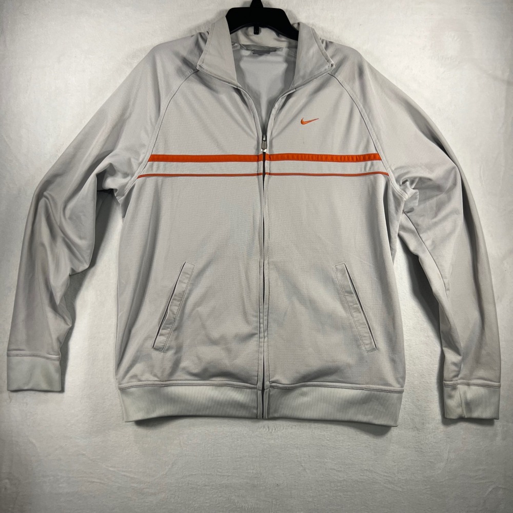 Nike Y2K Men's Track Jacket Gray Orange Stripe Full Zip Athletic Sportswear XL‎